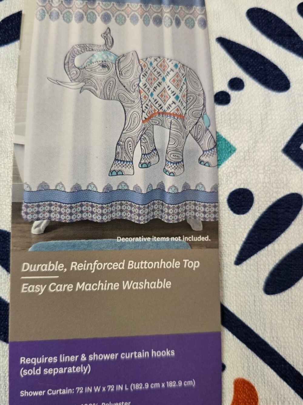NWT Better Homes & Gardens Set of 2 Global Elephant Shower Curtains 72x72 - Picture 7 of 7